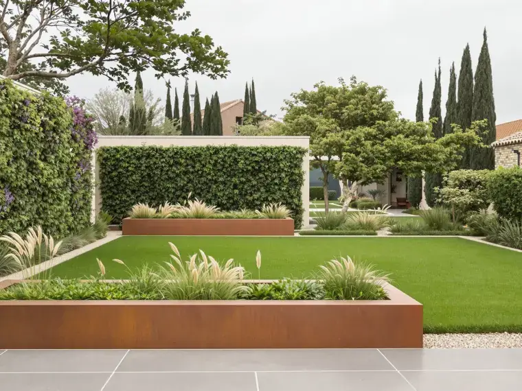 Jardín contemporáneo: Líneas limpias y jardín vertical