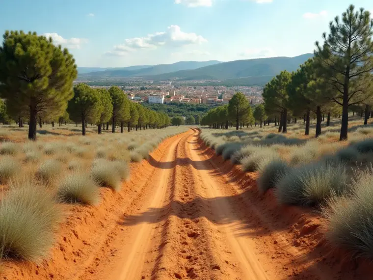 Franja perimetral de protección desbrozada entre una masa de pinar y una urbanización residencial, del tipo de jardín que mantenemos en Majadahonda