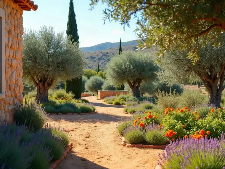 Rincón de huerta de una parcela de pueblo con frutales y bancal de hortalizas, del tipo de jardín que mantenemos en Mocejón