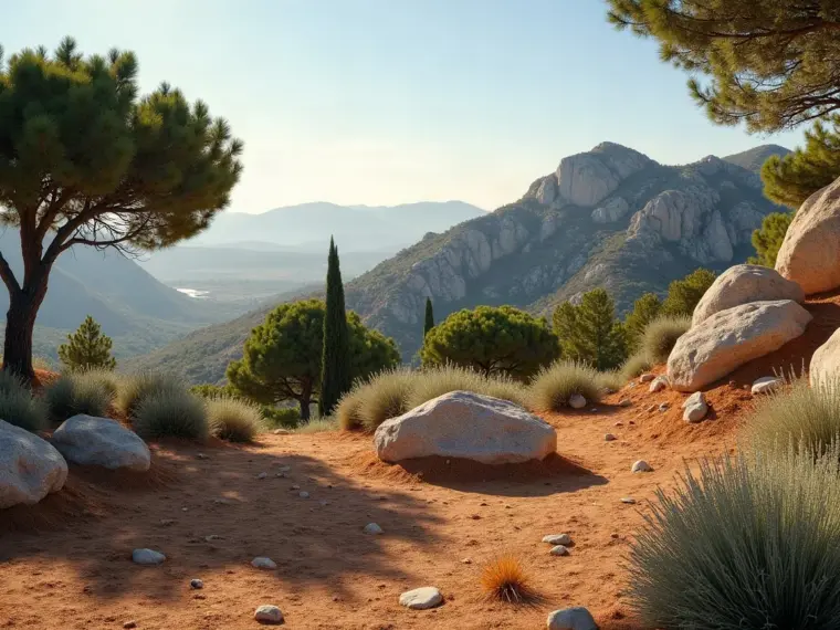 Parcela residencial en el borde de la sierra con bolos de granito, pinos y sotobosque clareado, del tipo de jardín que mantenemos en Pozuelo de Alarcón