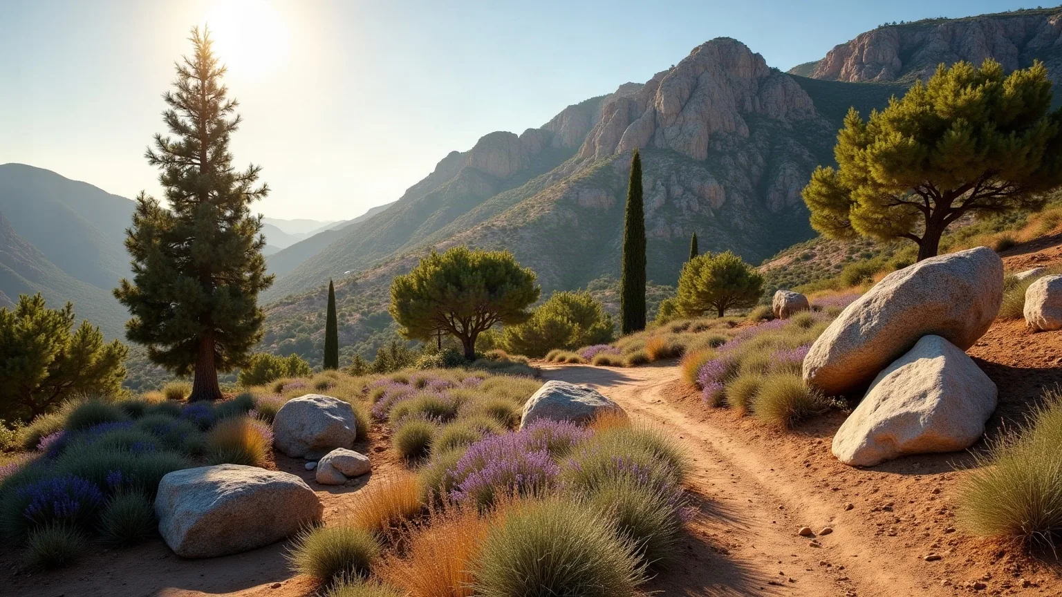 Parcela residencial en el borde de la sierra con bolos de granito, pinos y sotobosque clareado, del tipo de jardín que mantenemos en Torrelodones