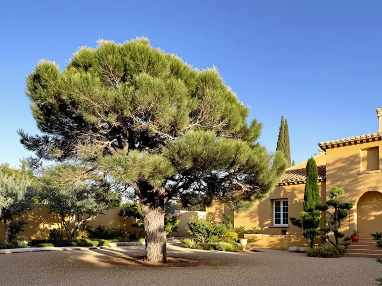 Pino piñonero en jardín particular de Toledo, árbol susceptible a la procesionaria del pino tratamiento otoño